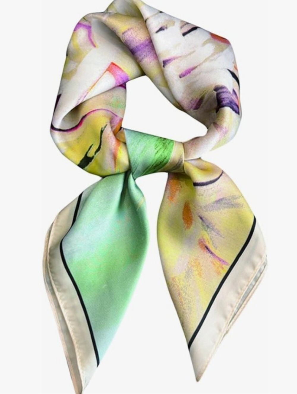 Silk-Feel Purple Pink Green Yellow Colorful Art Print Neck Scarf 27.5'